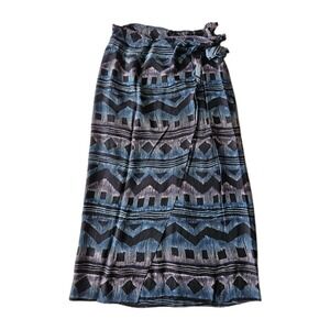 Vtg Jones New York Silk Tribal Ethnic Western Wrap Midi Skirt 6